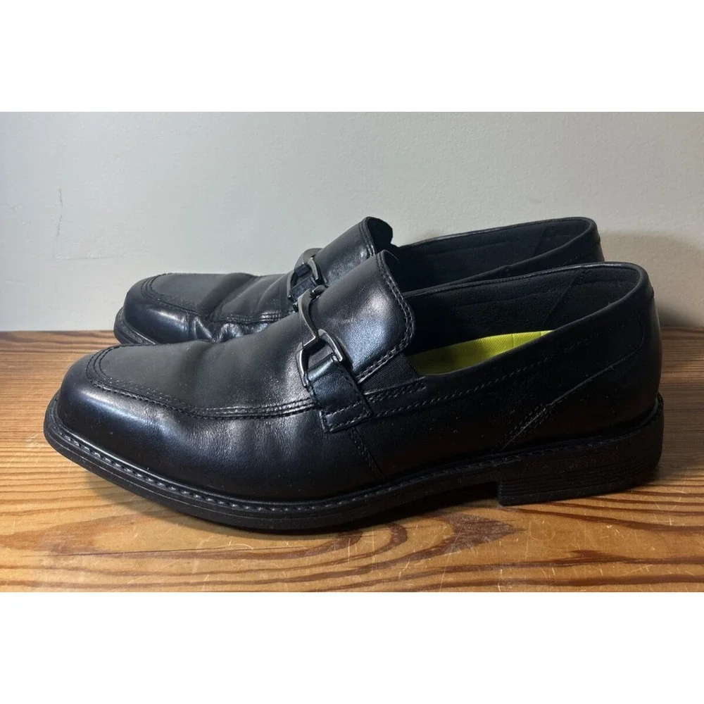 Bostonian Men Size 9 Dress Shoes Black Leather Pull On Buckle Top Loafer 21938